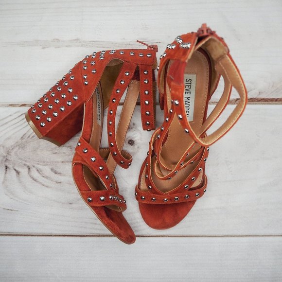 STEVE MADDEN Block Heel Studded Sandal - Picture 7 of 7